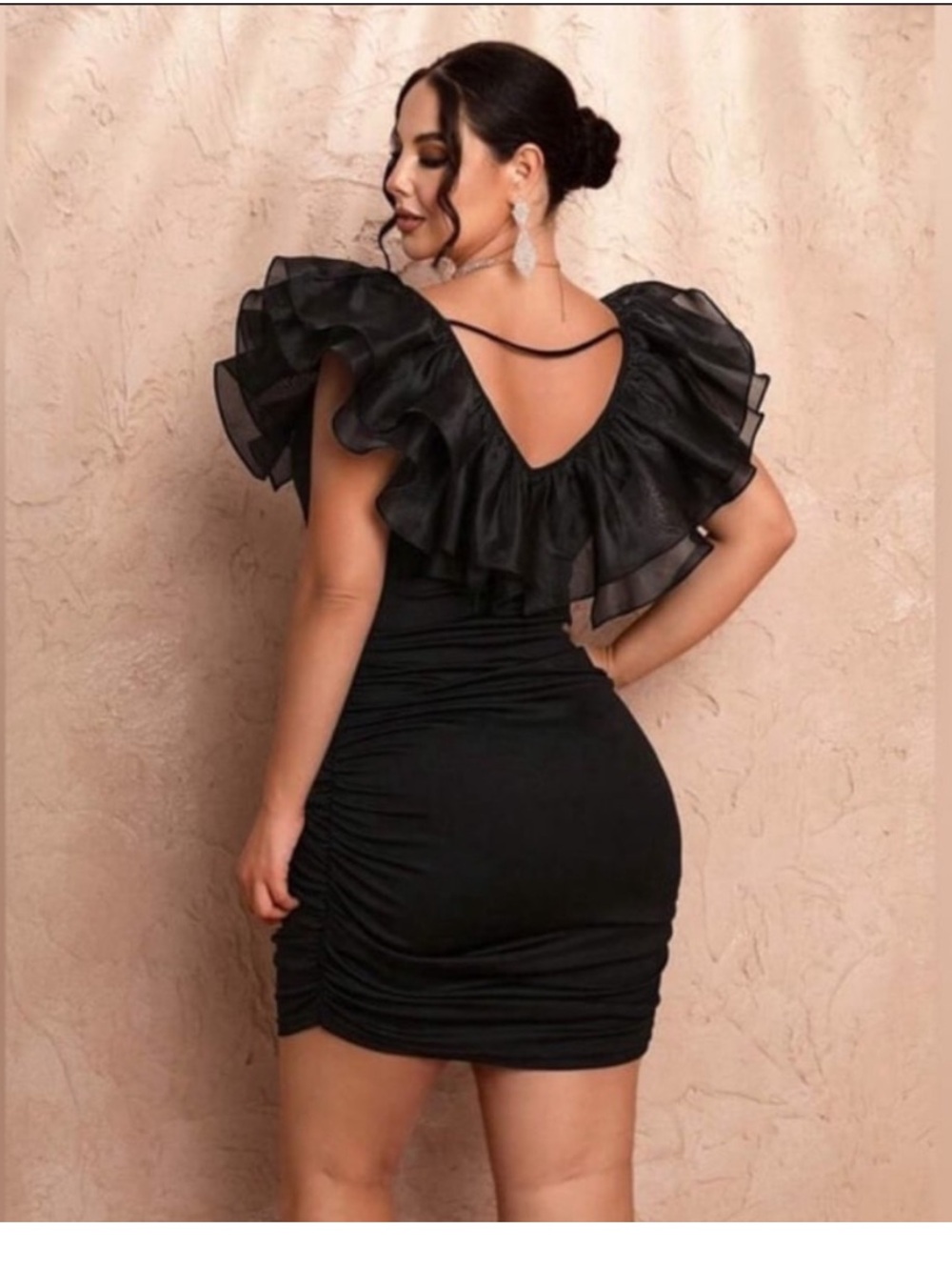 Black Ruffle Off-Shoulder Bodycon Dress - Picture 2 of 11